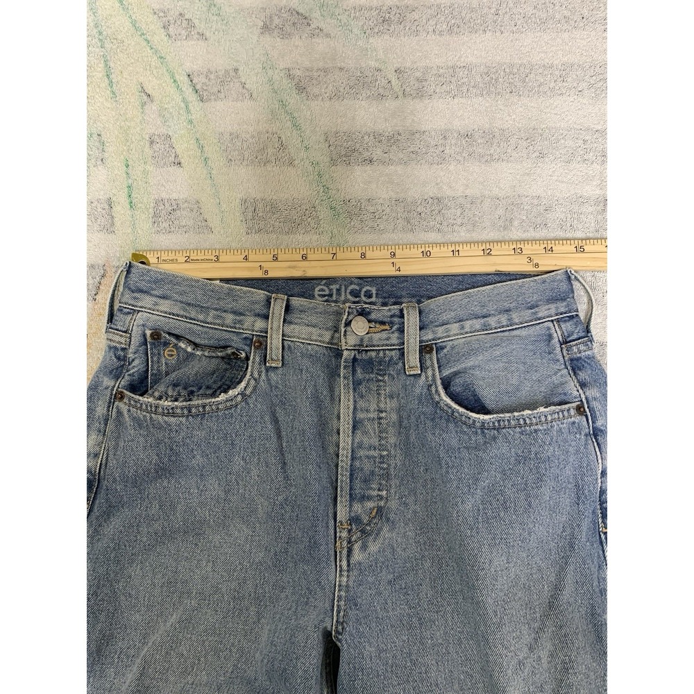ETICA‎ Altin Loose Fit Crop Jeans Women's 26 Distressed SEA WALL Wash W29 L25 - Picture 8 of 12